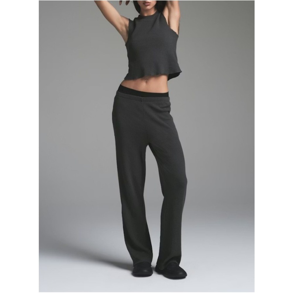 Skims Women's Ash Heavy Waffle Straight Leg‎ Pants Size XL NWT